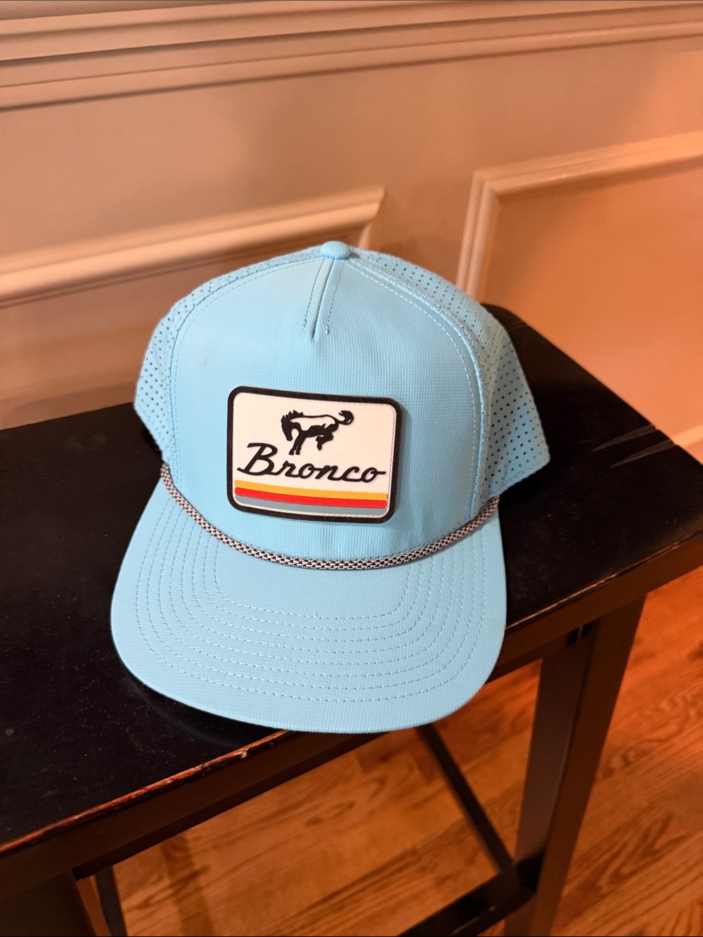 Ford Light Blue Bronco Trucker Hat with Rope Detail-Snap Back